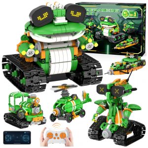 Kit robô trator e sapo 5 em 1 GLUISEUR com 732 peças olhos LED app e controle remoto para crianças 6 a 12 anos