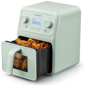 Forno Airfryer 4 Litros 8 em 1 com Janela Retrô e Lembrete de Agitar 110V 1200W Buydeem Verde