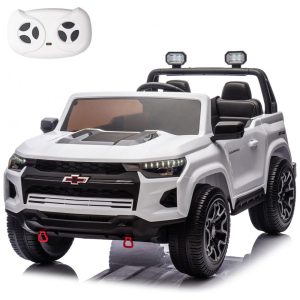 Carro Elétrico Infantil Chevrolet Colorado Licenciado 24V 2 Lugares 4WD Controle Remoto Música Alarme Megafone Branco