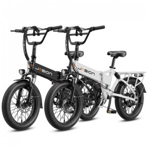Kit com 2 bicicletas elétricas dobráveis Jasion EB7 preto e branco pneus 20x3 motor até 1200W bateria 48V 10Ah 3 marchas suspensão dianteira 110V