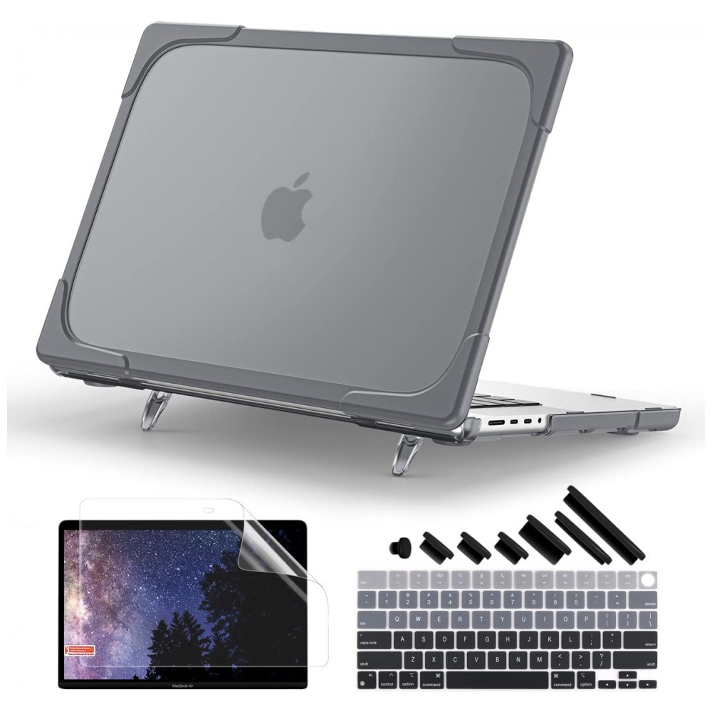 Capa Rígida Batianda MacBook Pro 16" Cinza – Modelos A3403 A3186 A2991 A2780 A2485 com Suporte Dobrável