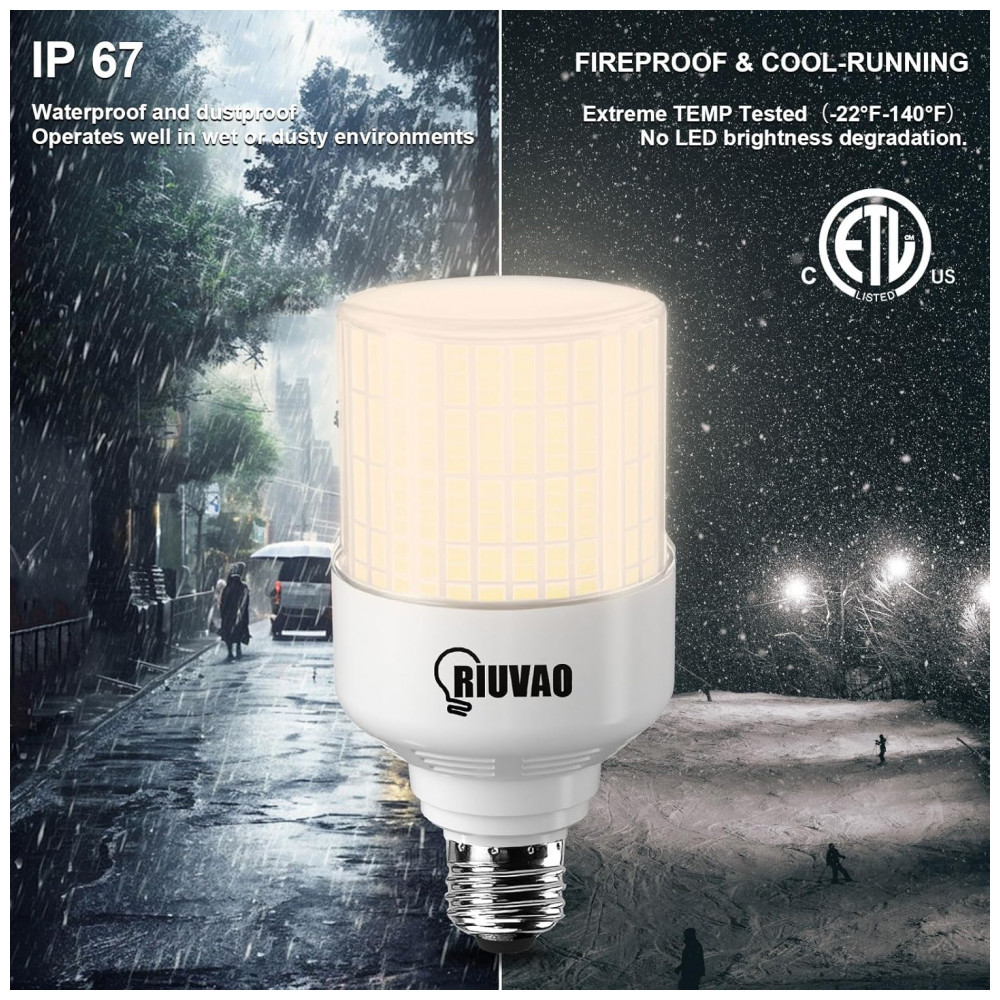 Lâmpada de Milho LED 70W, Equivalente a 700W, 9100LM, 3000K Branco Quente, Impermeável, Economia de Energia de 90%, Base E26/E39,RIUVAO - Imagem 3