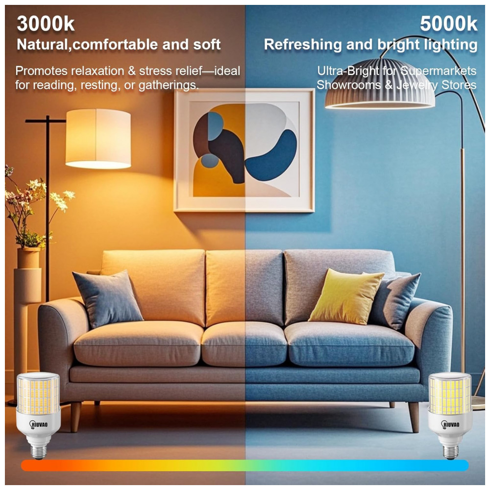 Lâmpada de Milho LED 70W, Equivalente a 700W, 9100LM, 3000K Branco Quente, Impermeável, Economia de Energia de 90%, Base E26/E39,RIUVAO - Imagem 5