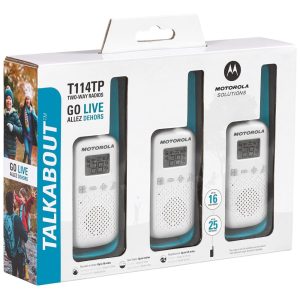 Rádio Comunicador Walkie Talkie Motorola Solutions T114TP Rádio Bidirecional FRS Portátil 22 Canais (257 km) Funcionamento com Bateria
