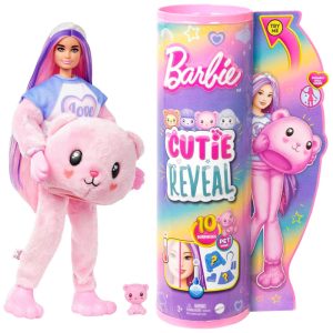 Boneca Barbie Revelação com Fantasia de Pelúcia Urso e 10 Surpresas Rosa