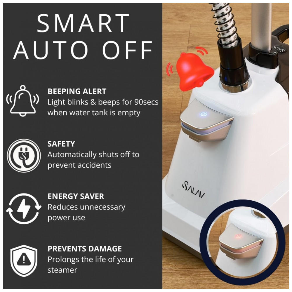 SALAV Vaporizador de Roupas Comercial de Tamanho Completo, Desligamento Automático Inteligente, Alerta Sonoro para Falta de Água, Controle por Pedal, - Imagem 4