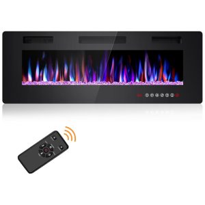 Lareira Elétrica de Embutir A45x127L cm com Chamas Ajustáveis Temporizador Controle Remoto e Digital 110V 1500W Joy Pebble Preta