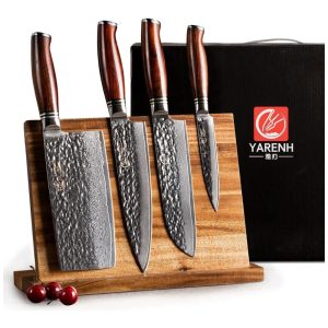Yarenh Conjunto de Facas em Aço Inoxidável com Bloco de Bancada 5 Peças Marrom