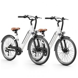 Bicicleta Elétrica Jasion YC1 ST Branca 1200W Motor Brushless Bateria Interna Removível 360Wh Pneus 66cm 7 Marchas Suspensão Dianteira 110V