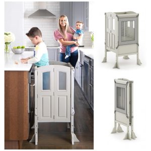 Banqueta Torre de Aprendizagem Dobrável Martha Stewart Guidecraft Kitchen Helper Taupe Madeira Bétula Altura Ajustável