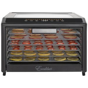 Desidratador de Alimentos Elétrico com 6 Bandejas Controle de Temperatura e Porta de Vidro para Visualização 700W Excalibur Preto