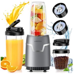 Liquidificador pessoal LAMPICK 1100W 110V copos 650ml triturador multiprocessador compacto inox duas lâminas prata