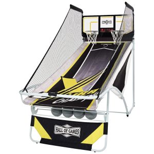 Basquete Eletrônico Hall of Games Xtra Long Shot EZ-Fold Jogo de Basquete Arcade Premium com Rack de Armazenamento para 4 Bolas Dobrável.