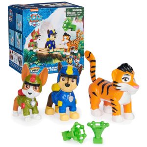 Bonecos de Ação Jungle Pups Chase Tracker & Tiger 5 cm de Altura com Lançador de Projéteis para Crianças Acima de 3 Anos Patrulha Canina