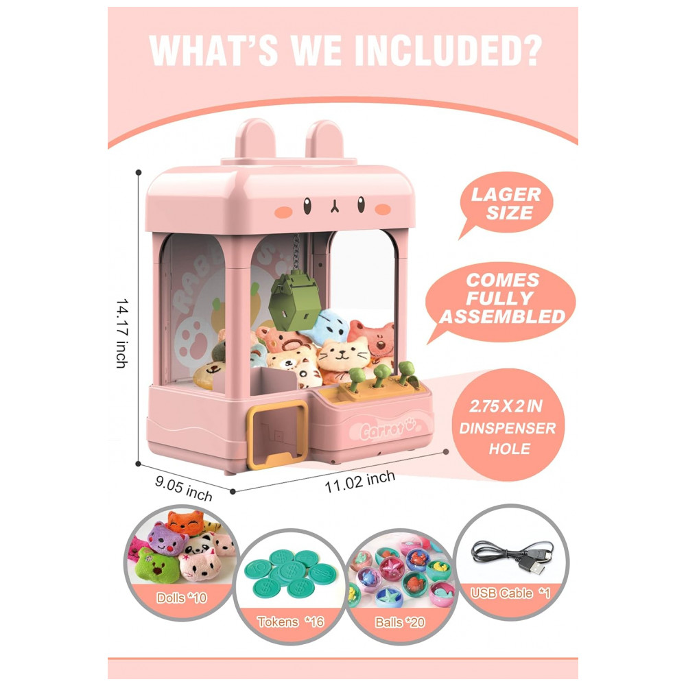 Máquina de Garra Grande cxjoigxi Bunny com Luzes e Sons Ajustáveis, Mini Arcade Eletrônico para Crianças e Adultos - Imagem 3