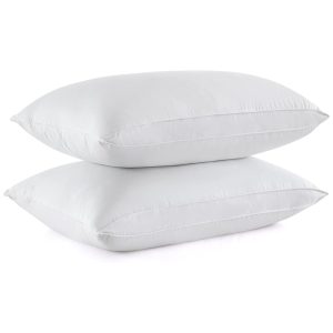 Conjunto de Travesseiros de Penas de Ganso Tamanho Padrão com 2 Peças e Capa 100% Algodão Puredown Branco