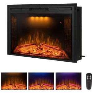 Lareira Elétrica de Embutir A69x101L com Controle Remoto e Chamas Ajustavel 110V 1500W Benrocks Preta