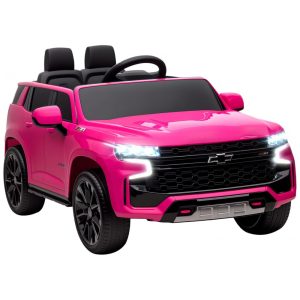 Carro Elétrico Infantil Aosom Licensed Chevrolet Tahoe Bateria 12V 7AH Controle Remoto para Pais Luzes LED Música Suspensão 3 Velocidades Rosa