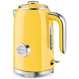 Chaleira Elétrica SUSTEAS Amarela Retrô 17L 1500W Inox Termômetro LED Proteção Secagem Auto Desligamento Fervura Rápida 110V