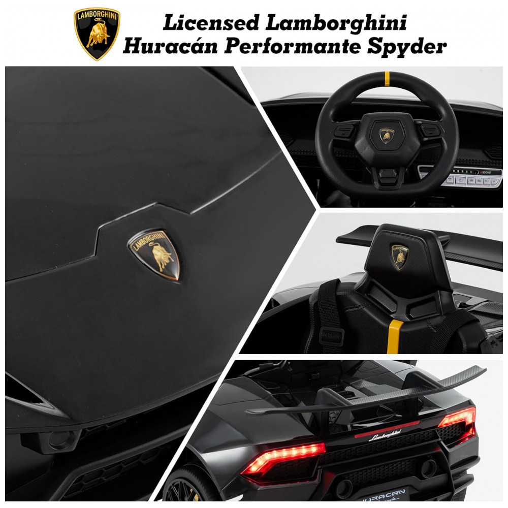 Carro Elétrico Infantil Licenciado Lamborghini Huracan OLAKIDS Preto 12V com Controle Remoto 2 Velocidades Suspensão Bluetooth e USB - Imagem 3