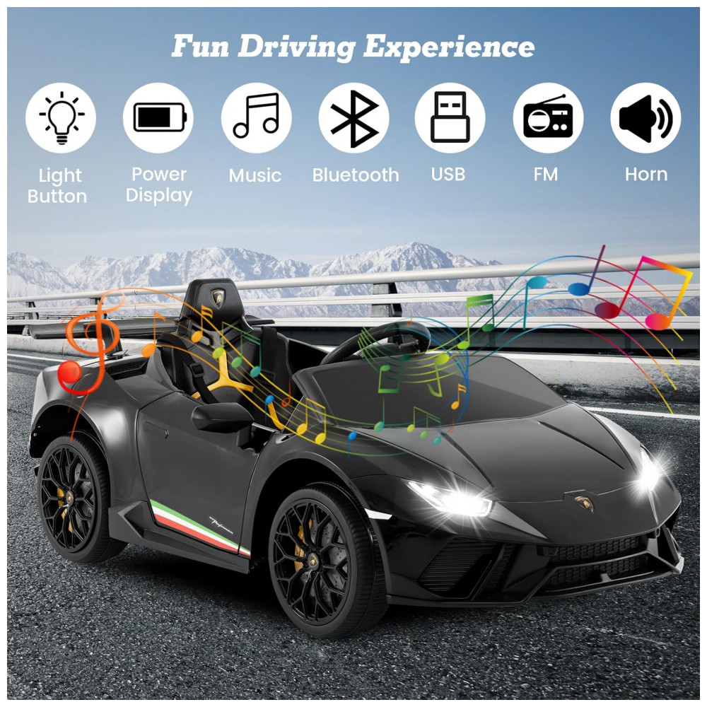 Carro Elétrico Infantil Licenciado Lamborghini Huracan OLAKIDS Preto 12V com Controle Remoto 2 Velocidades Suspensão Bluetooth e USB - Imagem 5