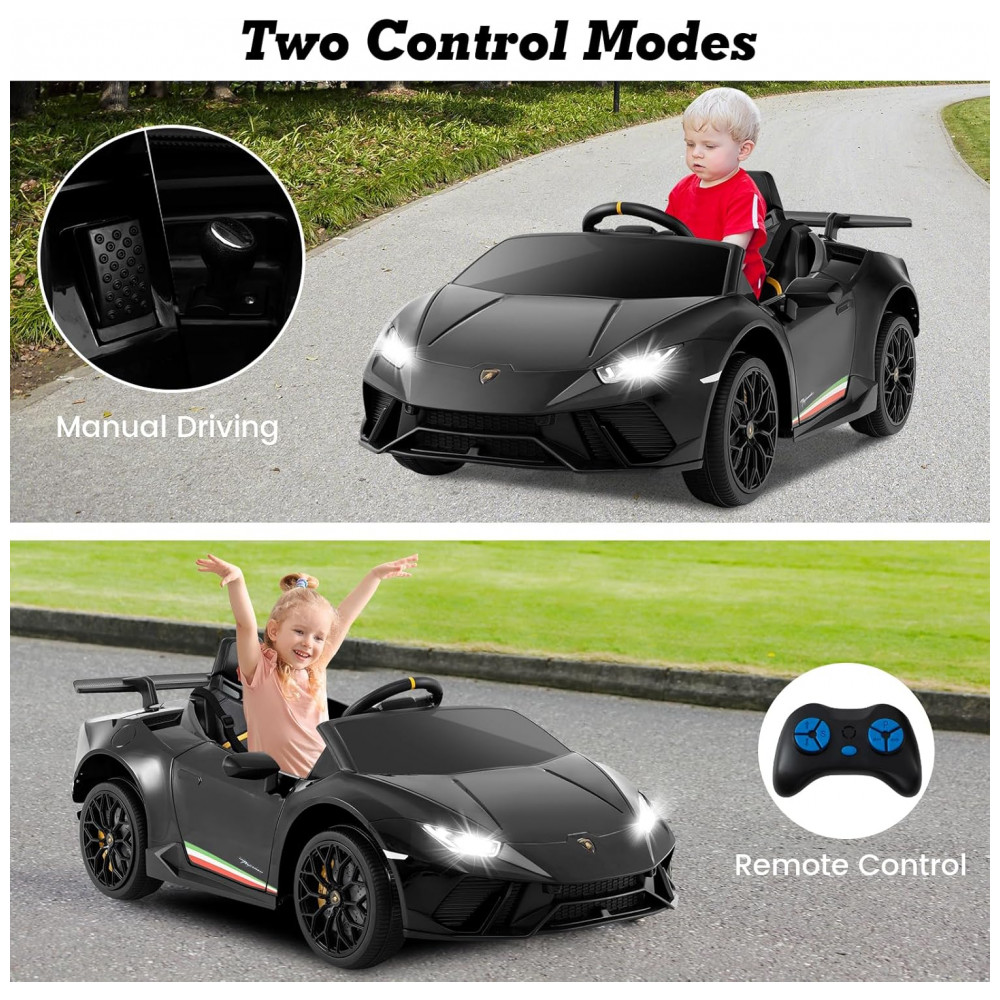 Carro Elétrico Infantil Licenciado Lamborghini Huracan OLAKIDS Preto 12V com Controle Remoto 2 Velocidades Suspensão Bluetooth e USB - Imagem 6