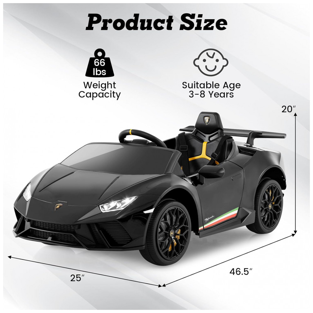 Carro Elétrico Infantil Licenciado Lamborghini Huracan OLAKIDS Preto 12V com Controle Remoto 2 Velocidades Suspensão Bluetooth e USB - Imagem 7
