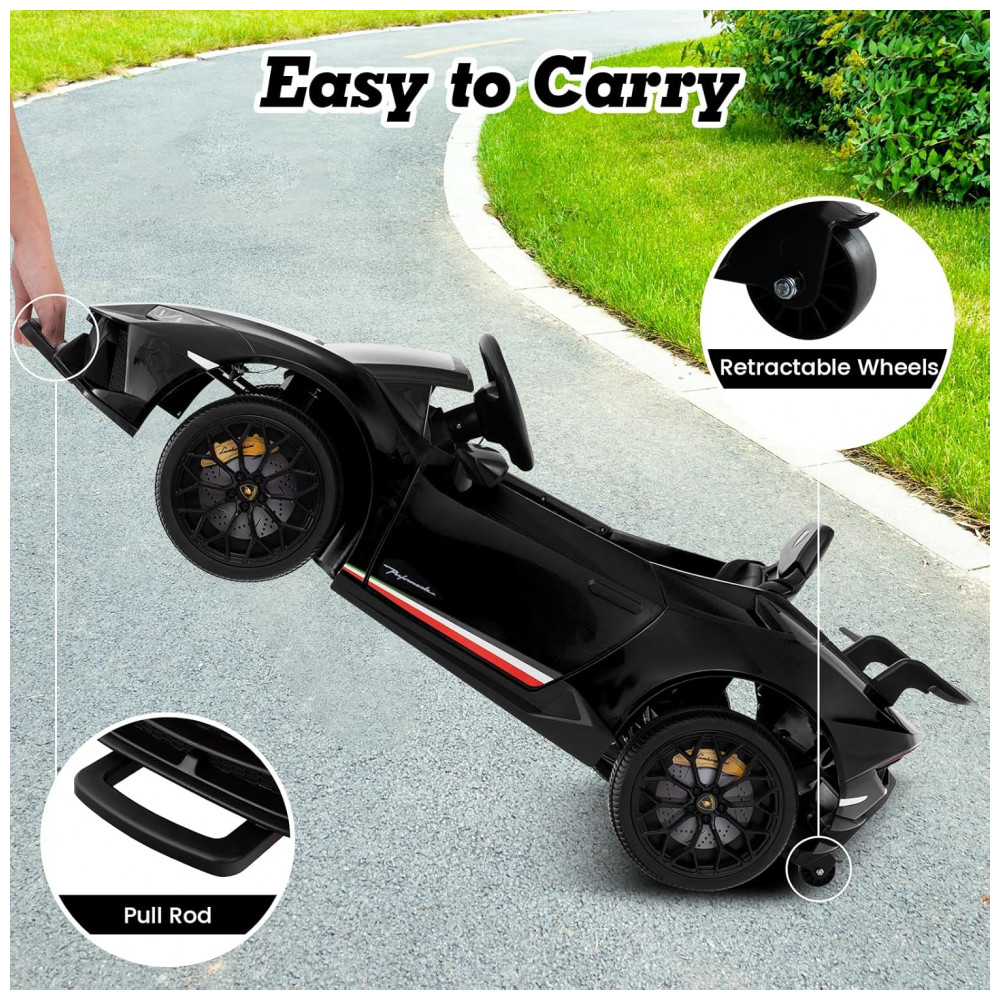 Carro Elétrico Infantil Licenciado Lamborghini Huracan OLAKIDS Preto 12V com Controle Remoto 2 Velocidades Suspensão Bluetooth e USB - Imagem 8