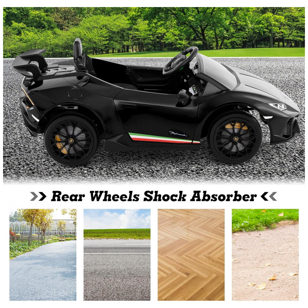 Carro Elétrico Infantil Licenciado Lamborghini Huracan OLAKIDS Preto 12V com Controle Remoto 2 Velocidades Suspensão Bluetooth e USB - Imagem 9