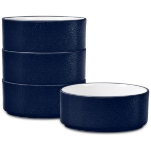 Conjunto de Tigelas Estilo Minimalista com 4 Peças Capacidade de 600mL Material de Porcelana e Formato Redondo Noritake G015-200D Azul Escuro