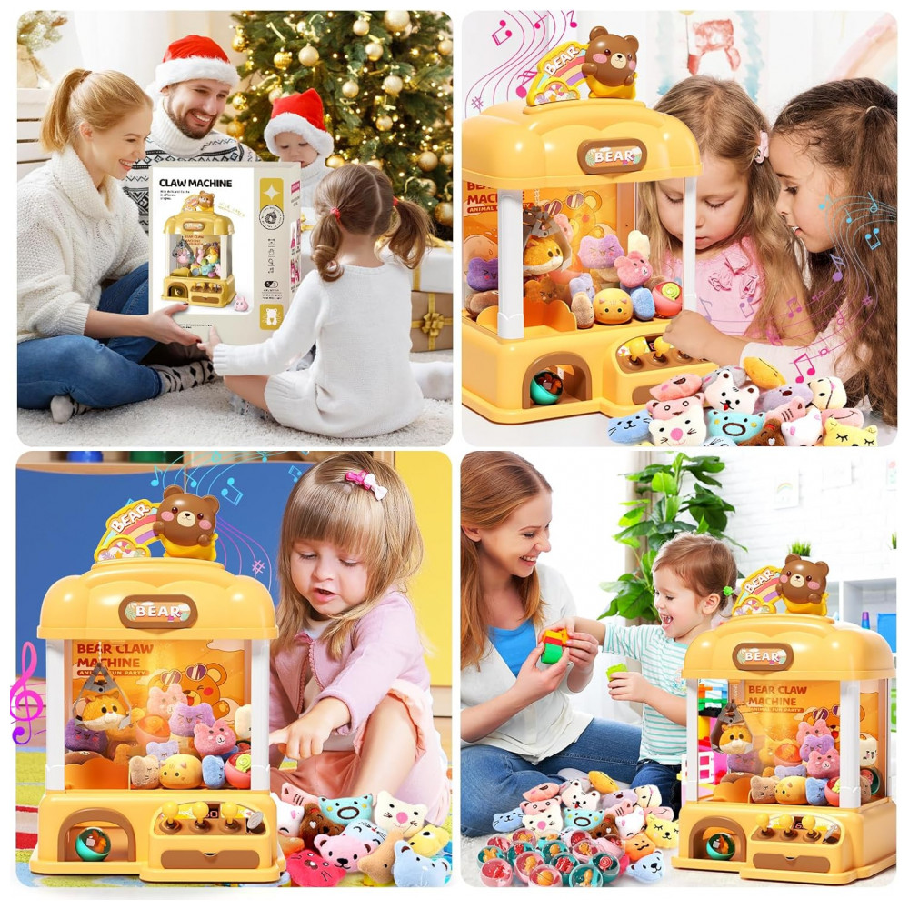 Máquina de Garra Infantil AIQI Bear Amarela 55 PCS com Brinquedos, Moedas e Som LED para Festas e Brincadeiras - Imagem 7