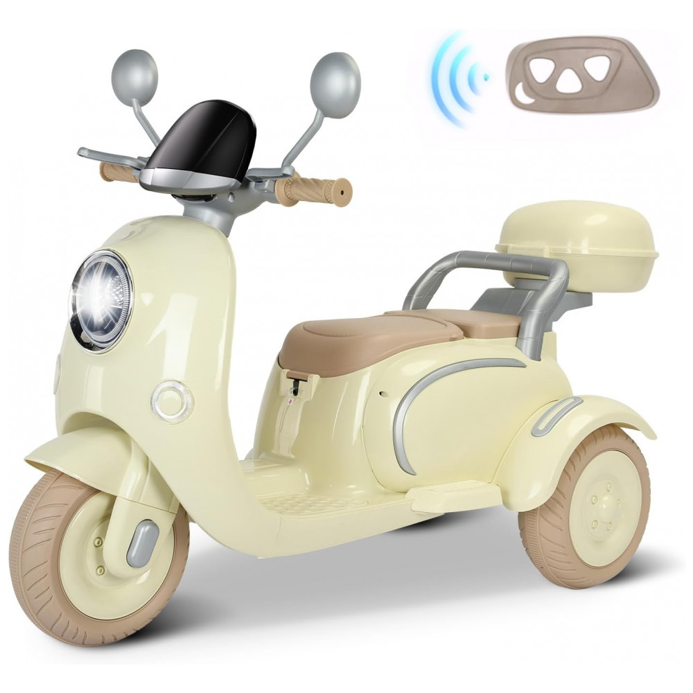 Moto Elétrica Infantil Letsgoride 12V Amarelo Pastel 2 Lugares 3 Rodas com Controle Remoto Baú Bluetooth LED e Buzina 2x50W - Imagem 8
