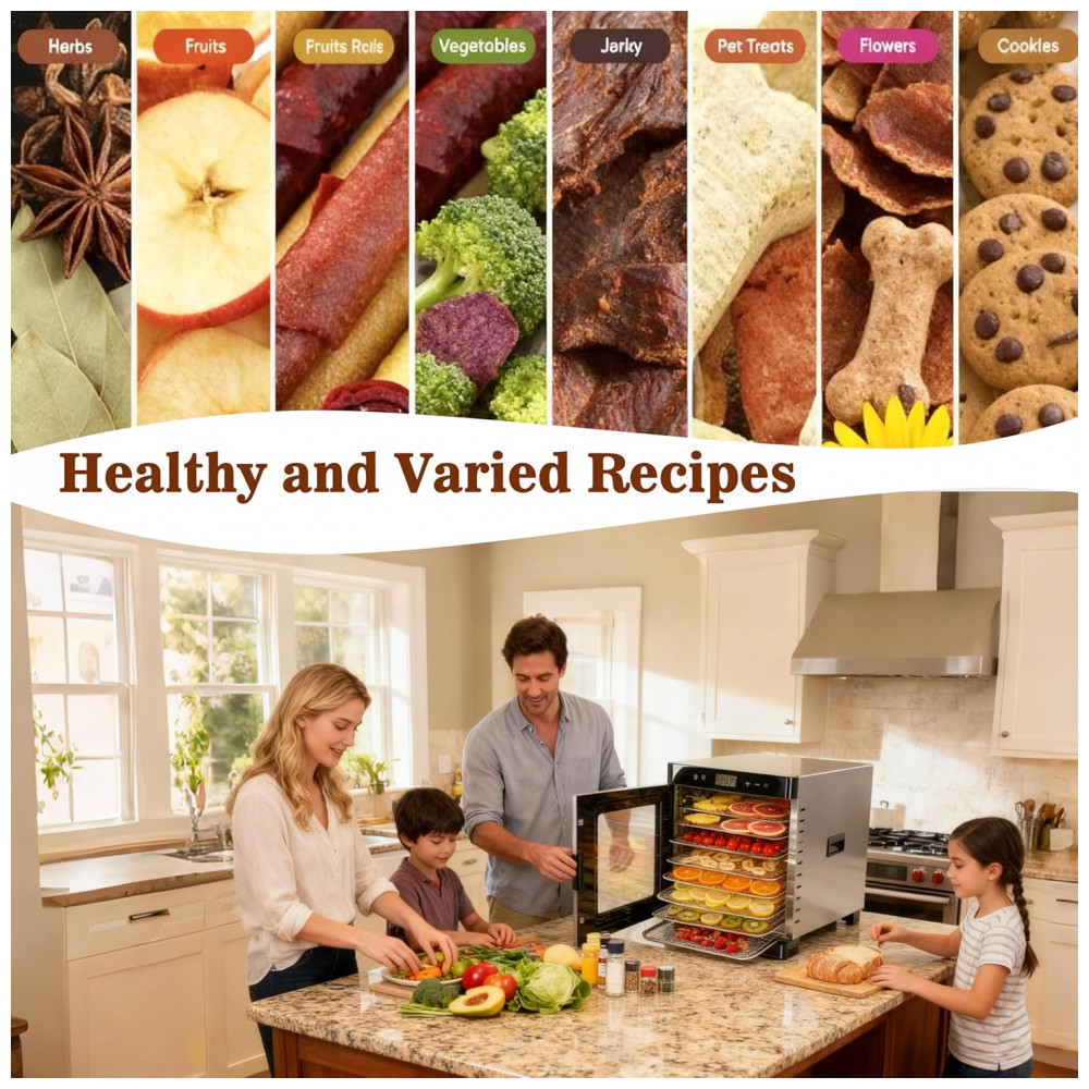 Desidratador de Alimentos Fooikos com 8 Bandejas em Aço Inoxidável, Porta Magnética, Ideal para Jerky, Petiscos para Cachorro, Ervas, Carne, Frutas, - Imagem 4