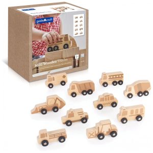 Conjunto de caminhões de madeira mini Guidecraft Mini Wooden Trucks com 10 veículos