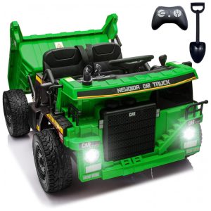 Caminhão Basculante Infantil Elétrico NEWQIDA Verde 24V 2 Motores Pá Remota Caçamba Elétrica Bluetooth LED Bancos 19"