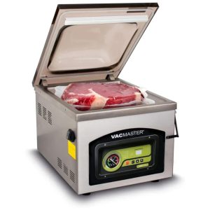 Seladora a Vácuo Automática Profissional para Alimentos Secos e Úmidos em Aço Inoxidável 110V 370W Vacmaster VP230 Preta e Prata