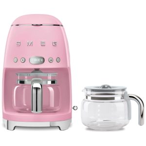 Cafeteira Smeg DCF02 com Jarra de Vidro Extra DCFC01 10 Xícaras - Início Automático Função de Manter Aquecido Design Retrô Anos 1950 Rosa