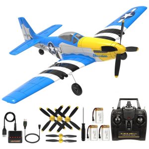 Avião de Controle Remoto de 4 Canais com Giroscópio de 6 Eixos com Sistema de Estabilização Automática e Acessórios ANTSIR P51 Mustang Fighter Azul