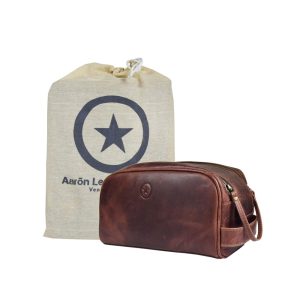 Necessaire Masculina de Couro AARON LEATHER GOODS VENDIMIA ESTILO WB13 Marrom