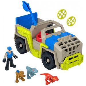 Caminhão de captura de dinossauros Fisher-Price Imaginext Jurassic World Track & Transport com figuras para crianças 3+ anos