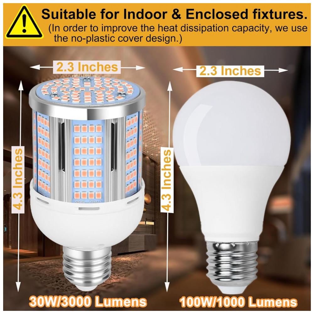Lâmpada de Milho LED 30W 3000 Lúmens - Luz Branca Quente 3000K - Base E26E27 - Iluminação Residencial e Comercial,ELIVERN - Imagem 2