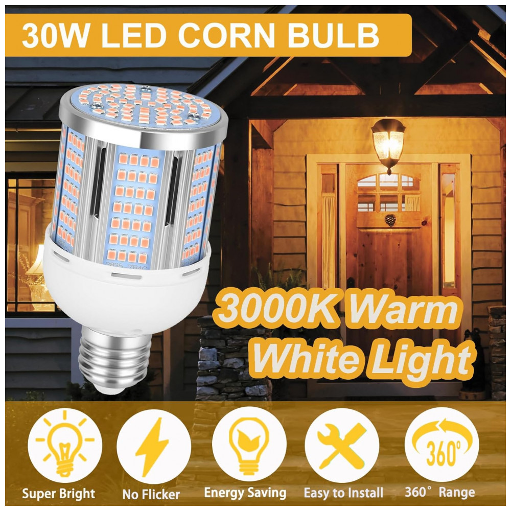 Lâmpada de Milho LED 30W 3000 Lúmens - Luz Branca Quente 3000K - Base E26E27 - Iluminação Residencial e Comercial,ELIVERN - Imagem 3