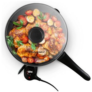 Frigideira Elétrica Elite Gourmet EG6207 267cm 2L Antiaderente Bico Despejador Lavável Tampa Vidro Controle Temperatura