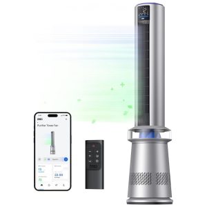Ventilador de Torre e Purificador de Ar com Oscilação de 120° 5 Velocidades Baixo Ruído de 25 dB e Controle Remoto e APP 110V Dreo Prata e Azul