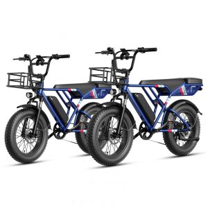 Bicicleta elétrica Jasion RetroVolt azul pneus 20x4 motor 750W pico 2000W bateria 48V 13Ah 7 marchas suspensão dupla até 48km/h 110V