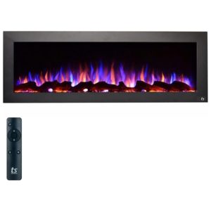 Lareira Elétrica de Embutir L127 x A45 com Chama Realista de 3 Cores e 2 Modos de Uso 110V Touchstone Preta