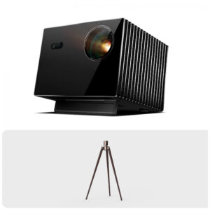 Projetor 4K a laser VisionMaster Max Valerion com tripé de piso em madeira nogueira ajuste de altura e rotação 110V