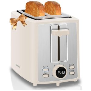 Torradeira Elétrica 2 Fatias com 7 Níveis de Tostagem e Visor LCD 110V 900W SEEDEEM Creme Branco