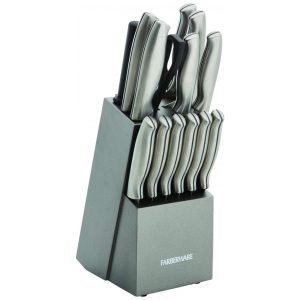 Conjunto de Facas em Aço Inoxidável com Bloco de Madeira e Cabo Ergonômico 15 Peças Farberware Prata