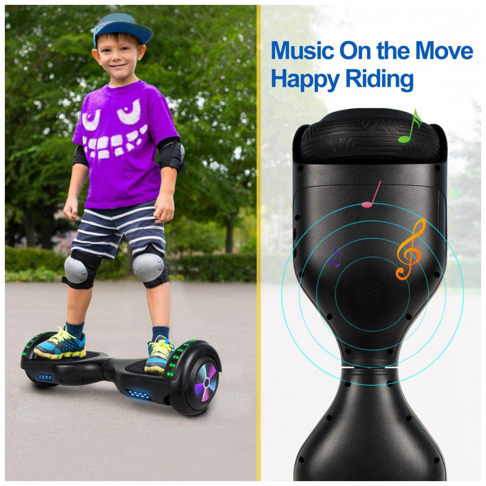 Hoverboard Elétrico Preto FLYING-ANT A02B, 16,5 cm Rodas, 10-16 km/h, Alcance 9,6 km, Bluetooth, LED’s Coloridos, Motor Dual 350W - Imagem 2